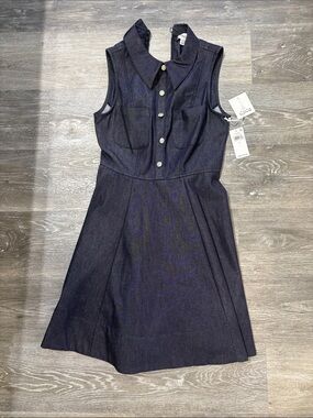 CeCe Navy Sleeveless Collared Mini Dress with Decorative Buttons